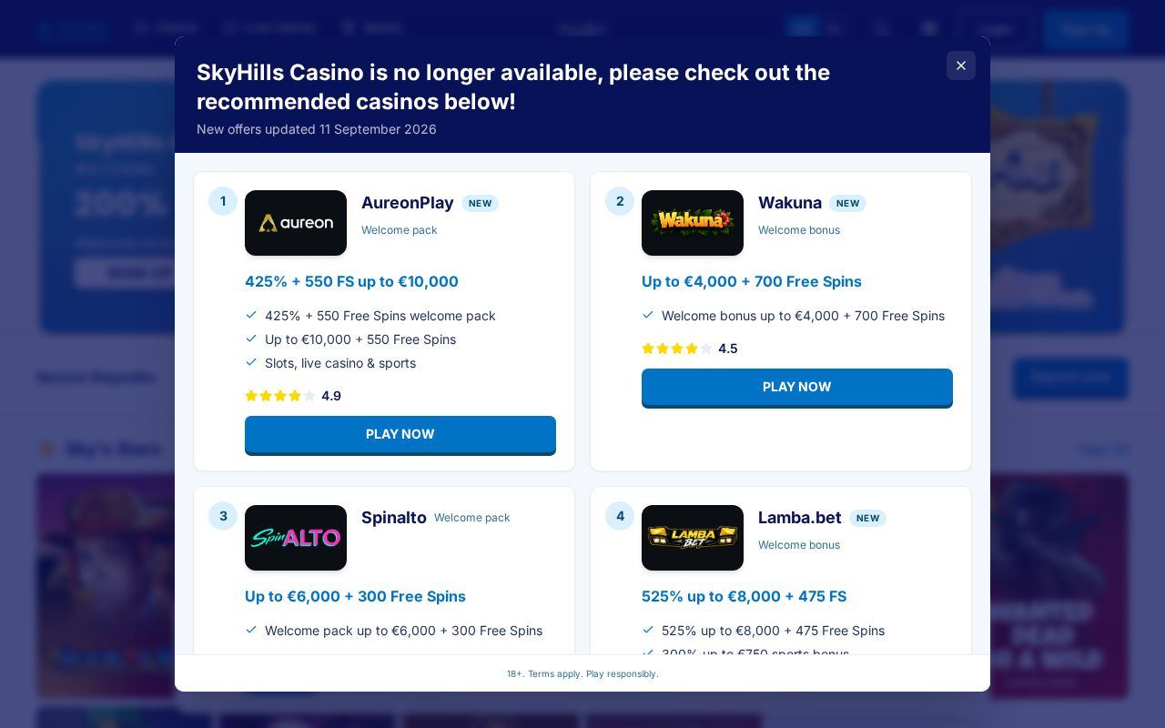 Skyhills: Skyhills Casino Deutschland - Bonus, Slots und Live-Tische